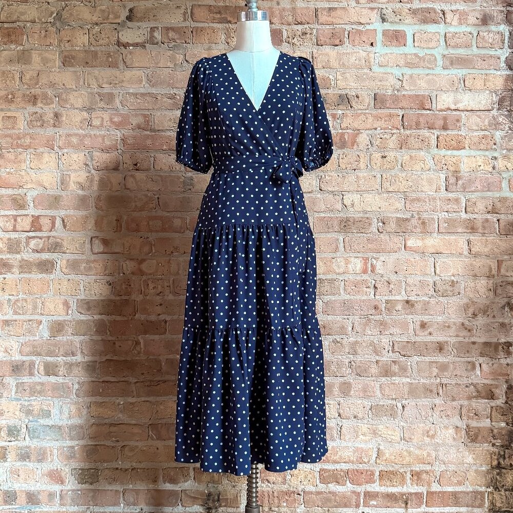 BNWT Draper James Midi Wrap Dress in Navy Polka Dot